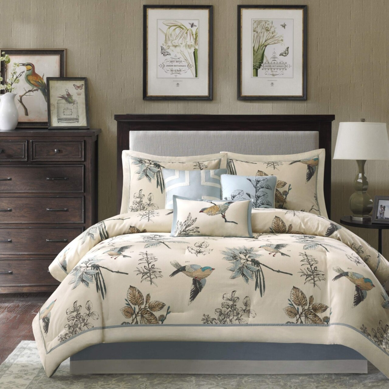 Madison Park Textiles Quincy 7 Piece Comforter Set, Queen, Khaki